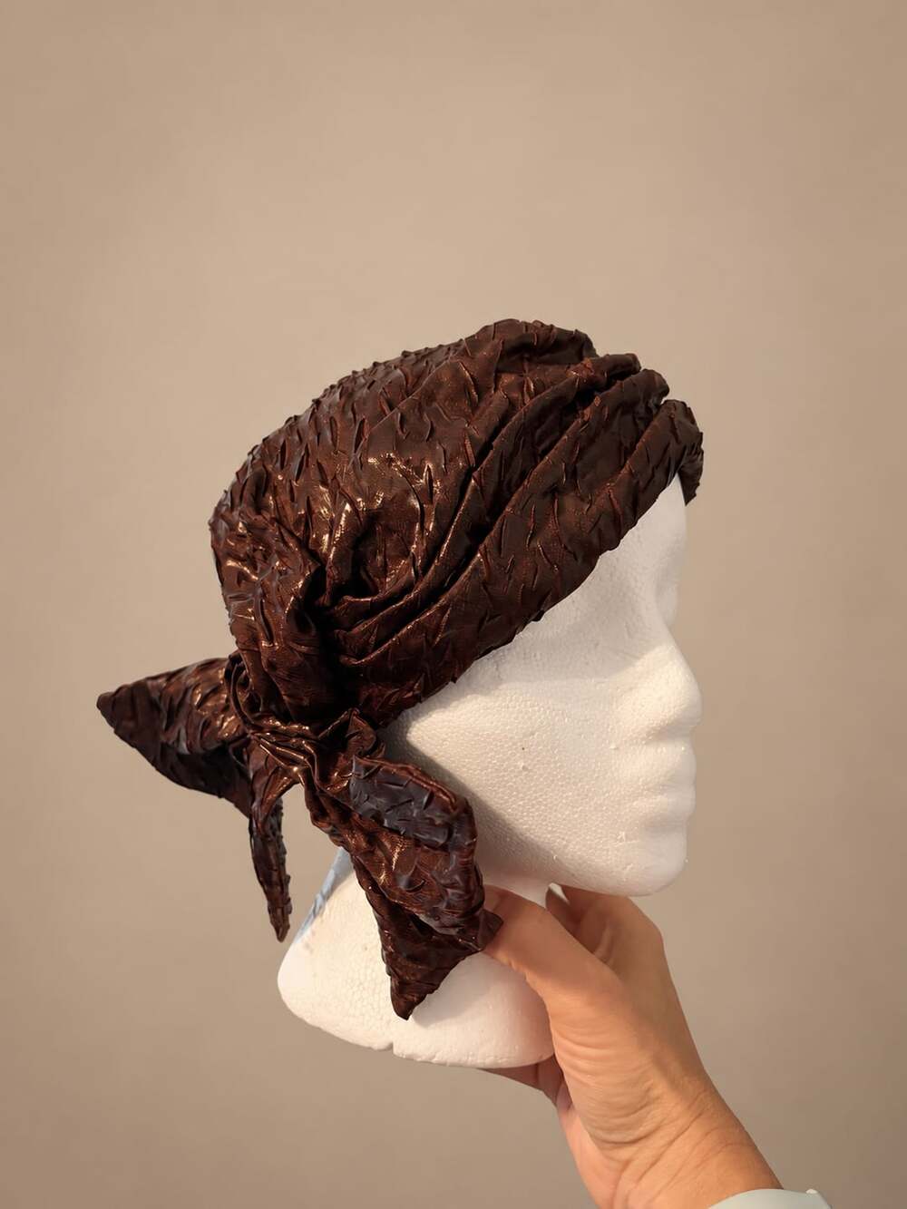 Vintage 1950s/1960s Trebor Original Brown Satin Turban Hat